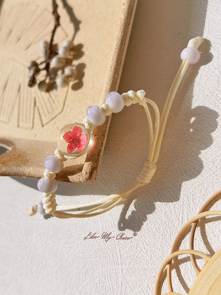 Bracelet tressé en céramique avec pierre de temps en fleurs de cerisier