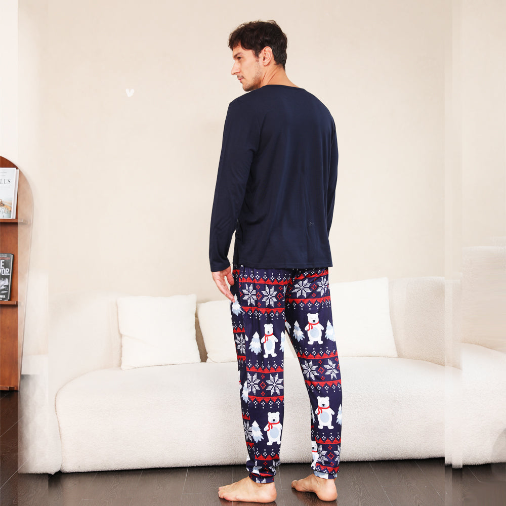 Set de pijamale asortate pentru familie de Crăciun Pijamale cu urs polar bleumarin