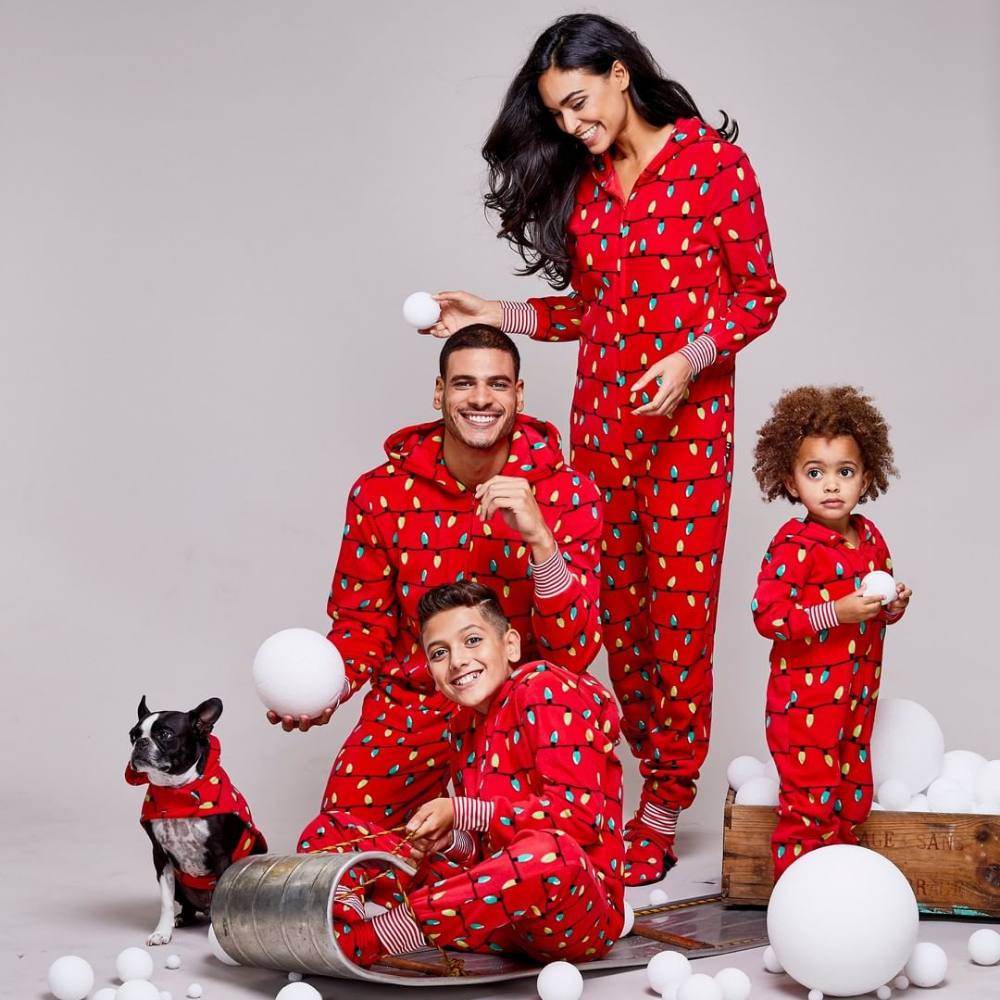 Punainen joululamppu hupullinen kotiin sopiva pyjamasetti