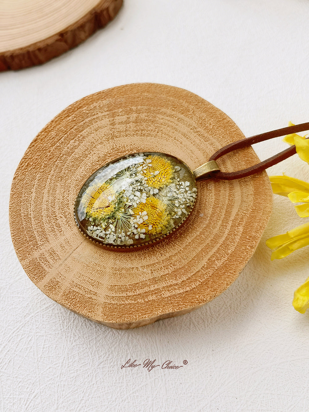 Getrocknete Blumen-Halskette, Van-Gogh-Sonnenblume, konservierte Blumen-Anhänger