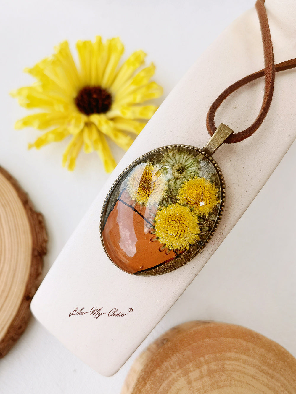 Dried Flower Necklace Van Gogh Sunflower Preserved Flower Pendant