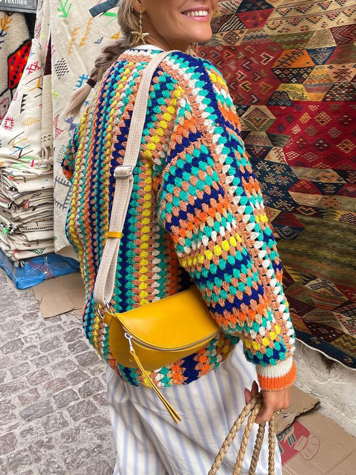 Rainbow Stripe Crochet Loose Cardigan