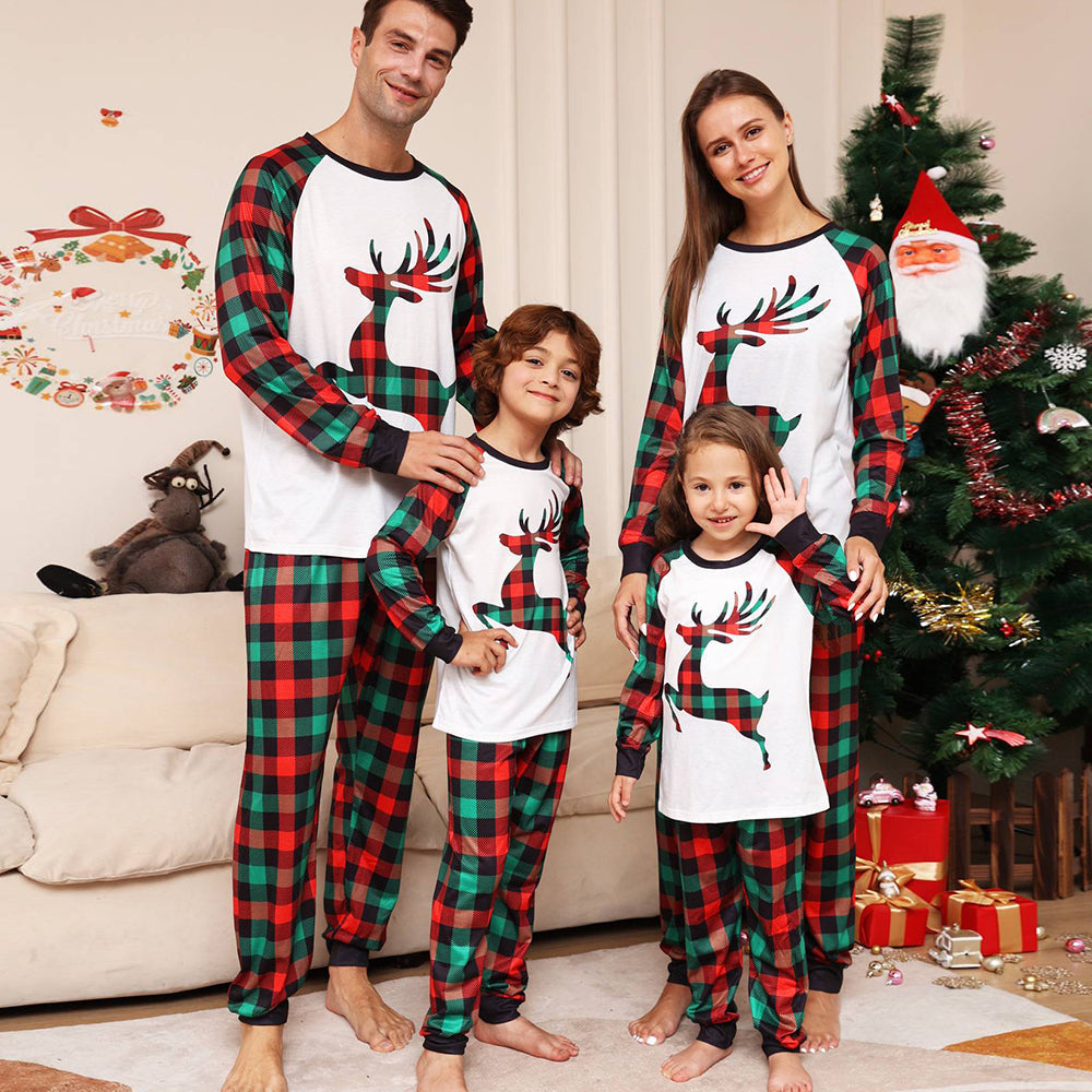 Chrëschtdag Famill passende Pyjamas Set Green Grid Pyjamas