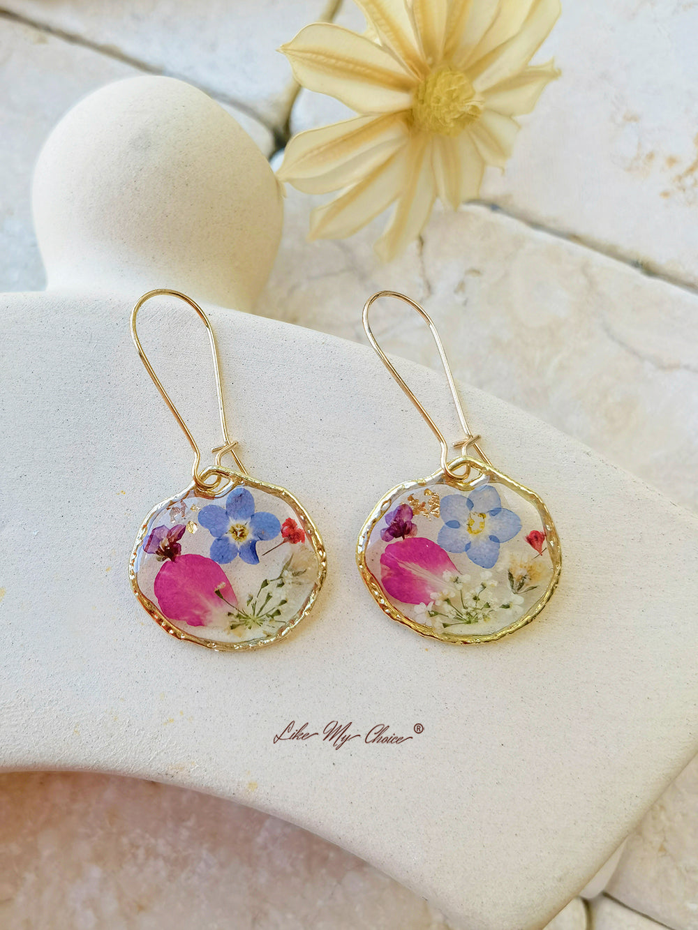 Pressed Rose Earrings Botanical Jewelry