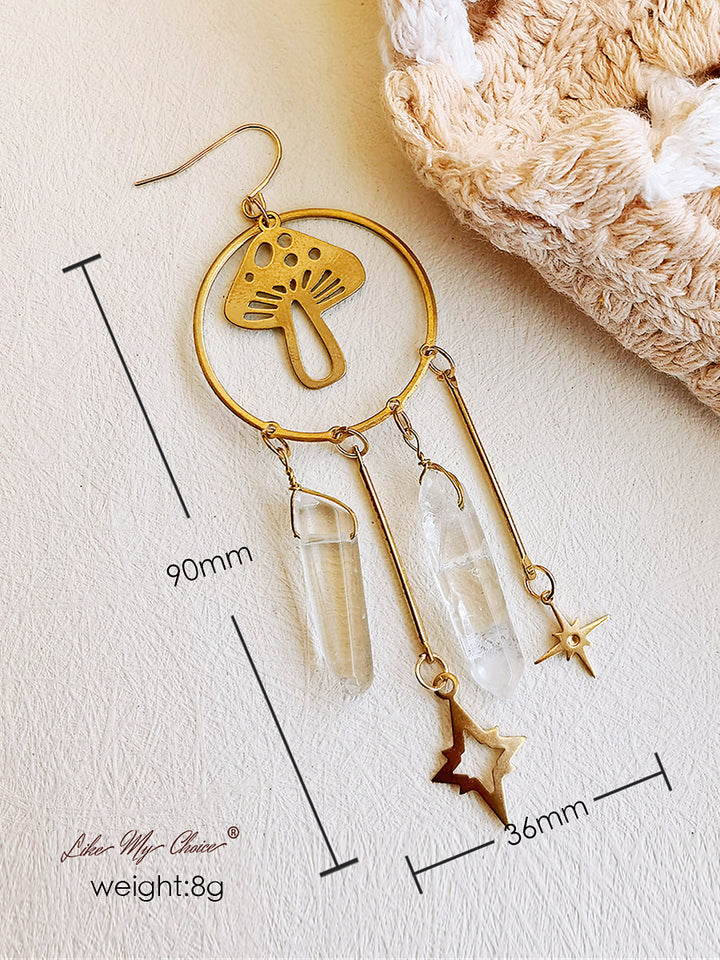 Boucles d’oreilles en cristal de quartz champignon Boho