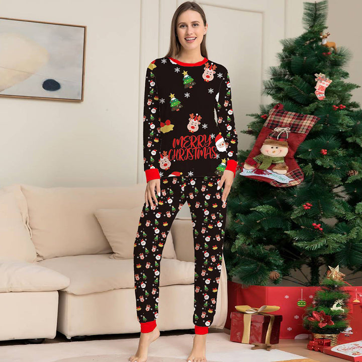 Pigiama coordinato per la famiglia di Natale, pigiama a tutina nero con pupazzi di neve