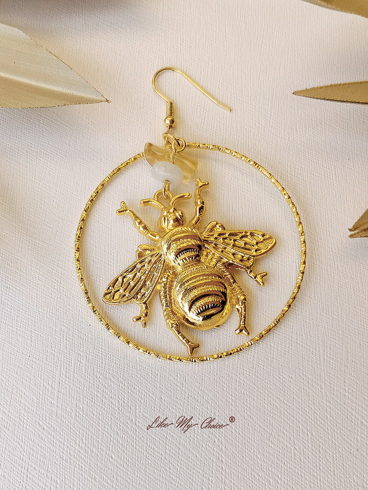 עגילי קריסטל טבעיים של Golden Bee