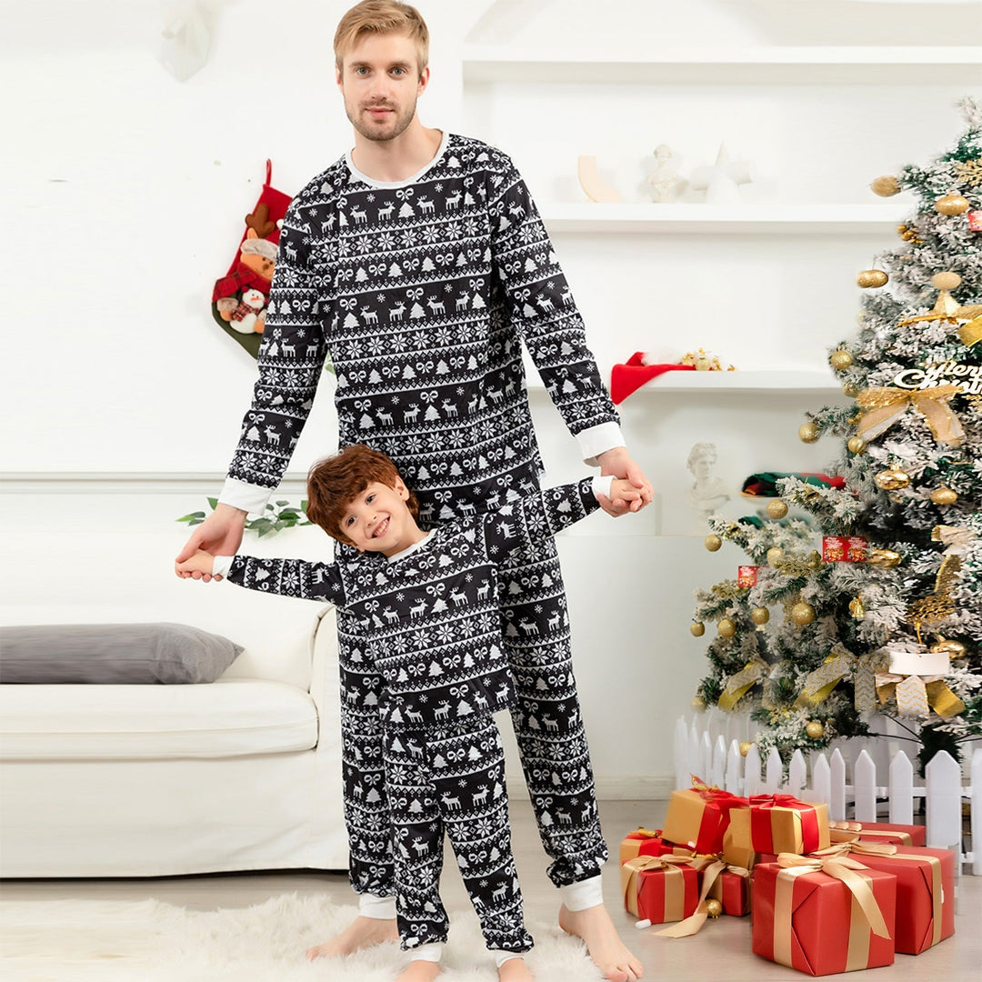 Jul Svart-Hvit Print Familie Matchende Pyjamas Sett