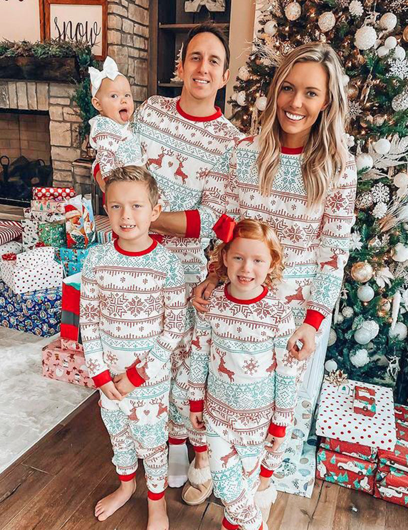 Rodzinny zestaw piżam w kształcie świątecznego jelenia w kształcie płatka śniegu