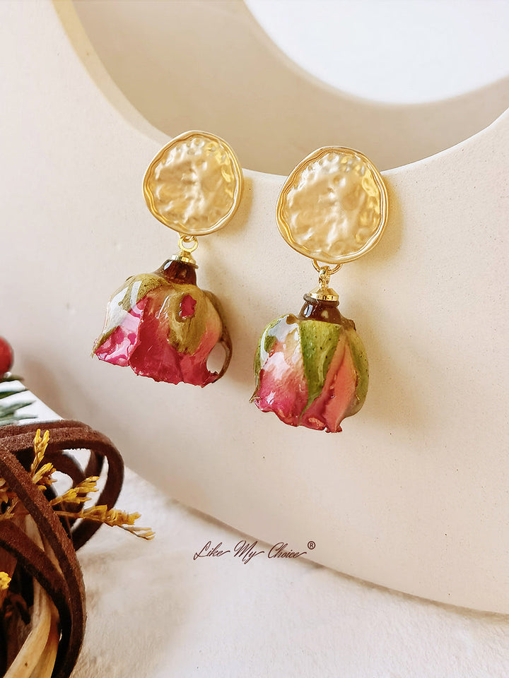Pressed Flower Earrings - Gold plated Rose