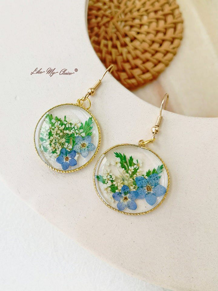 Forget Me Not Earrings Natural Jewelry Dried Flower