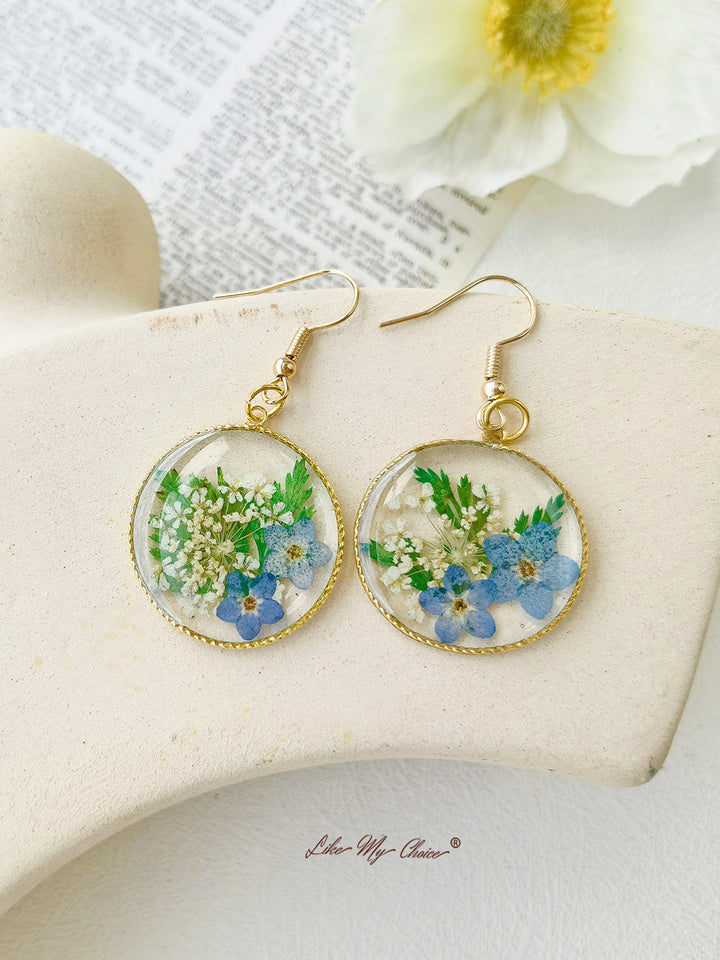 Forget Me Not Earrings Natural Jewelry Dried Flower