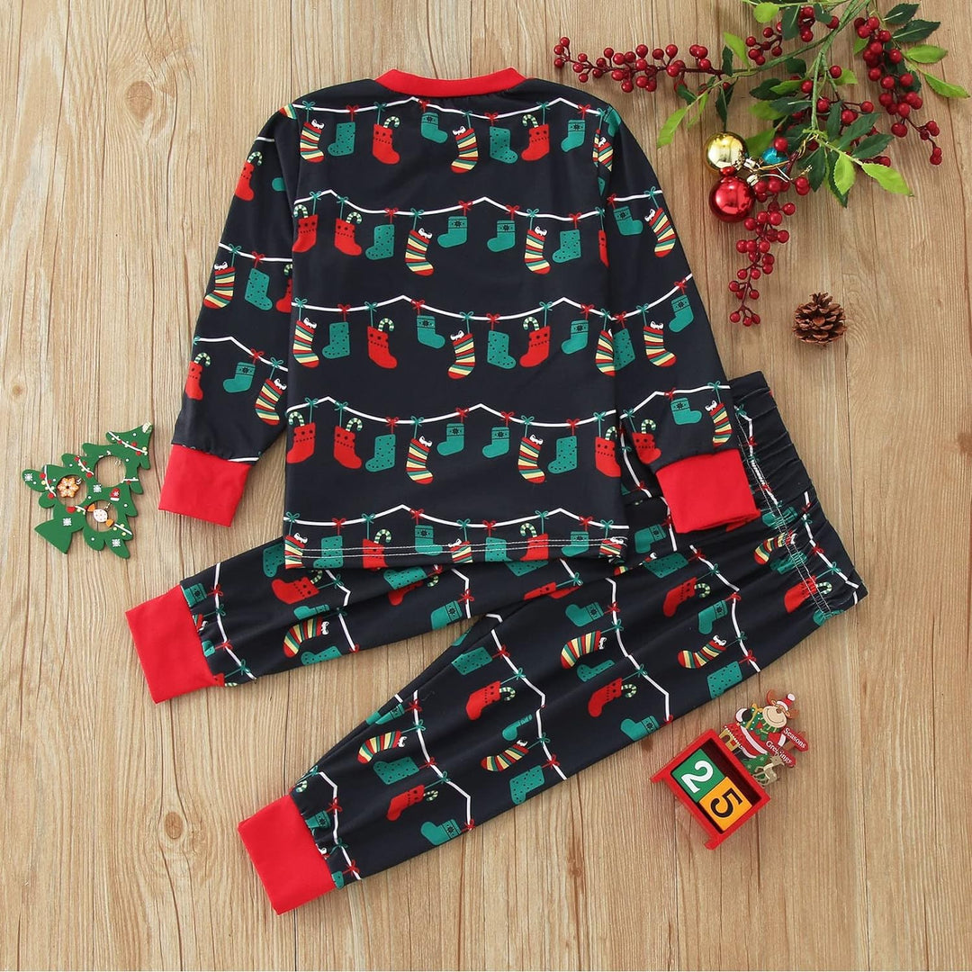Czarne świąteczne żarówki Fmalily pasujące zestawy piżam (z ubrankami dla psów)