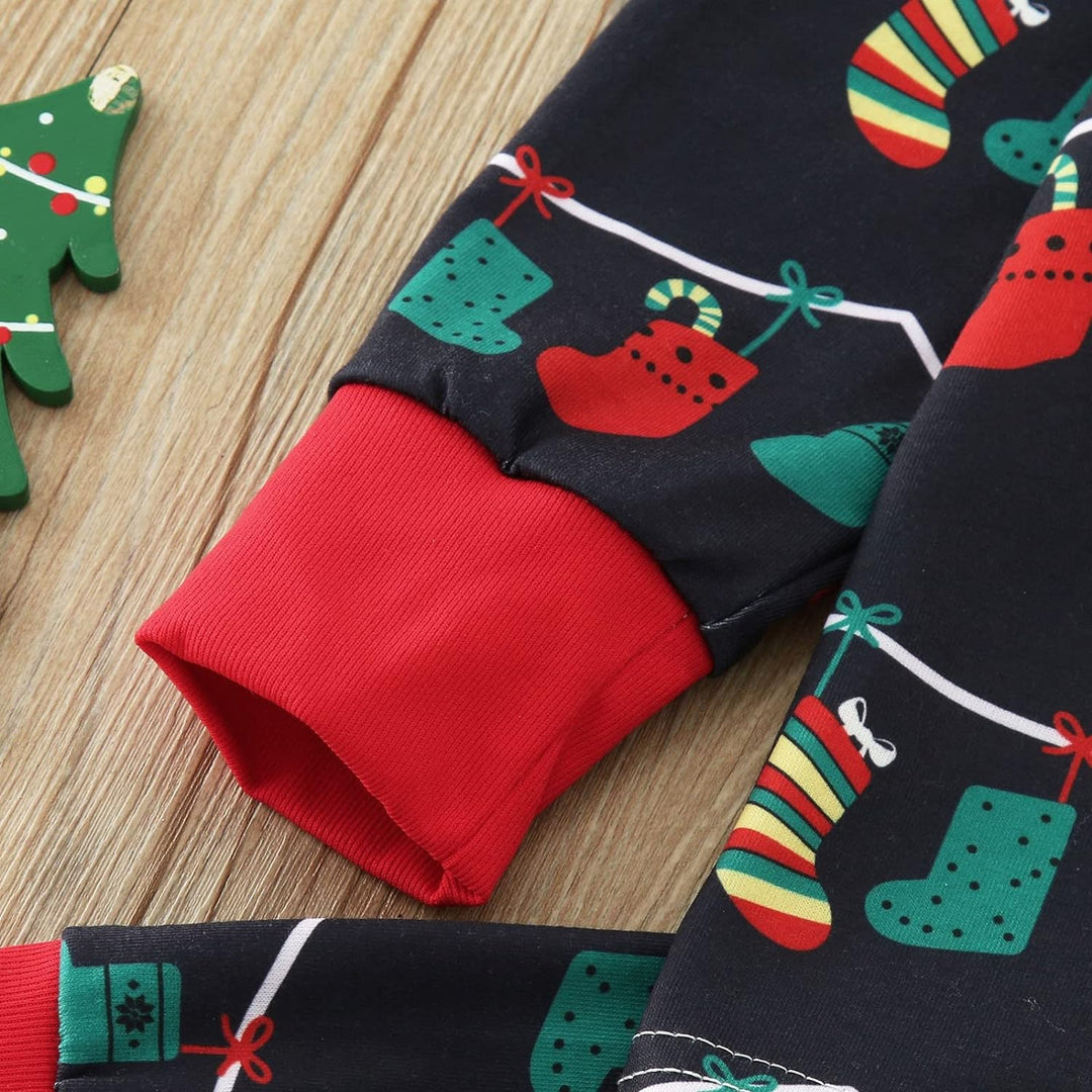 Mustat joululamput Fmalily Matching -pyjamasetit (lemmikin koiran vaatteiden kanssa)