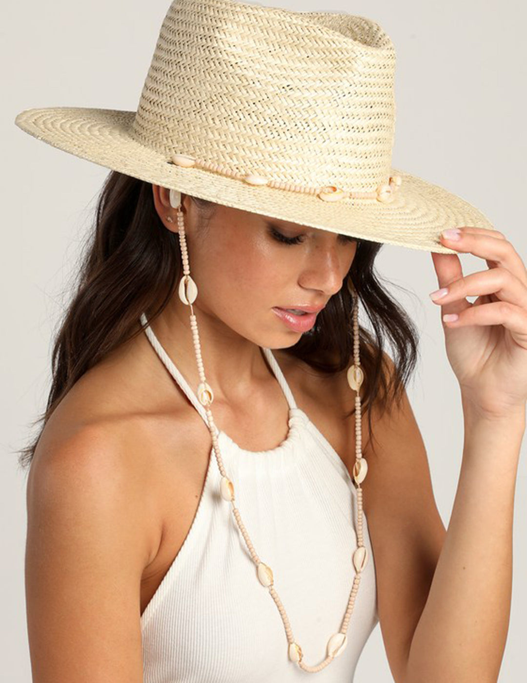 Seashells Natural Straw Fedora Hat