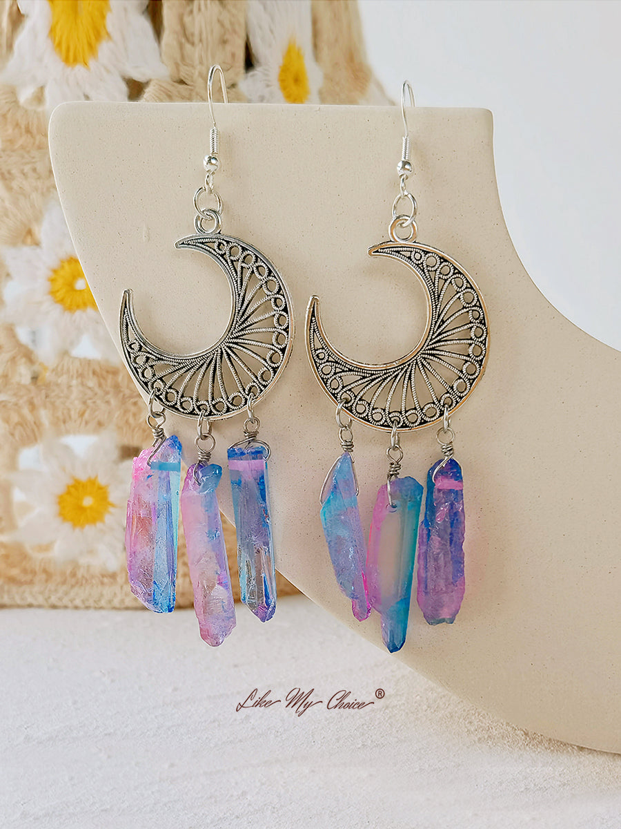 Rainbow Quartz Crystal Earrings