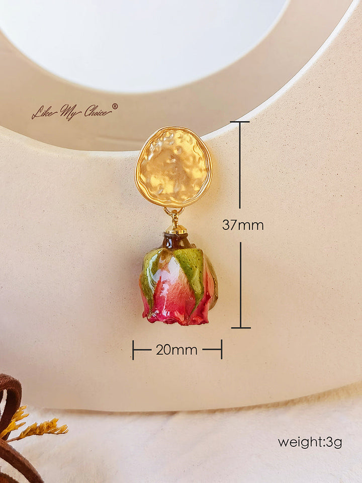 Pendientes Flor Prensada - Rosa chapada en oro