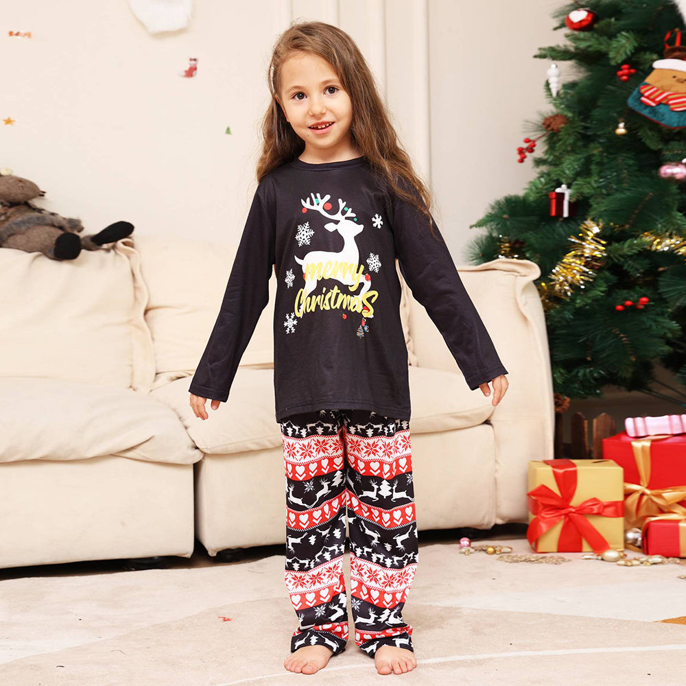 Conjunto de pijamas familiares navideños a juego Pijamas de ciervo negro