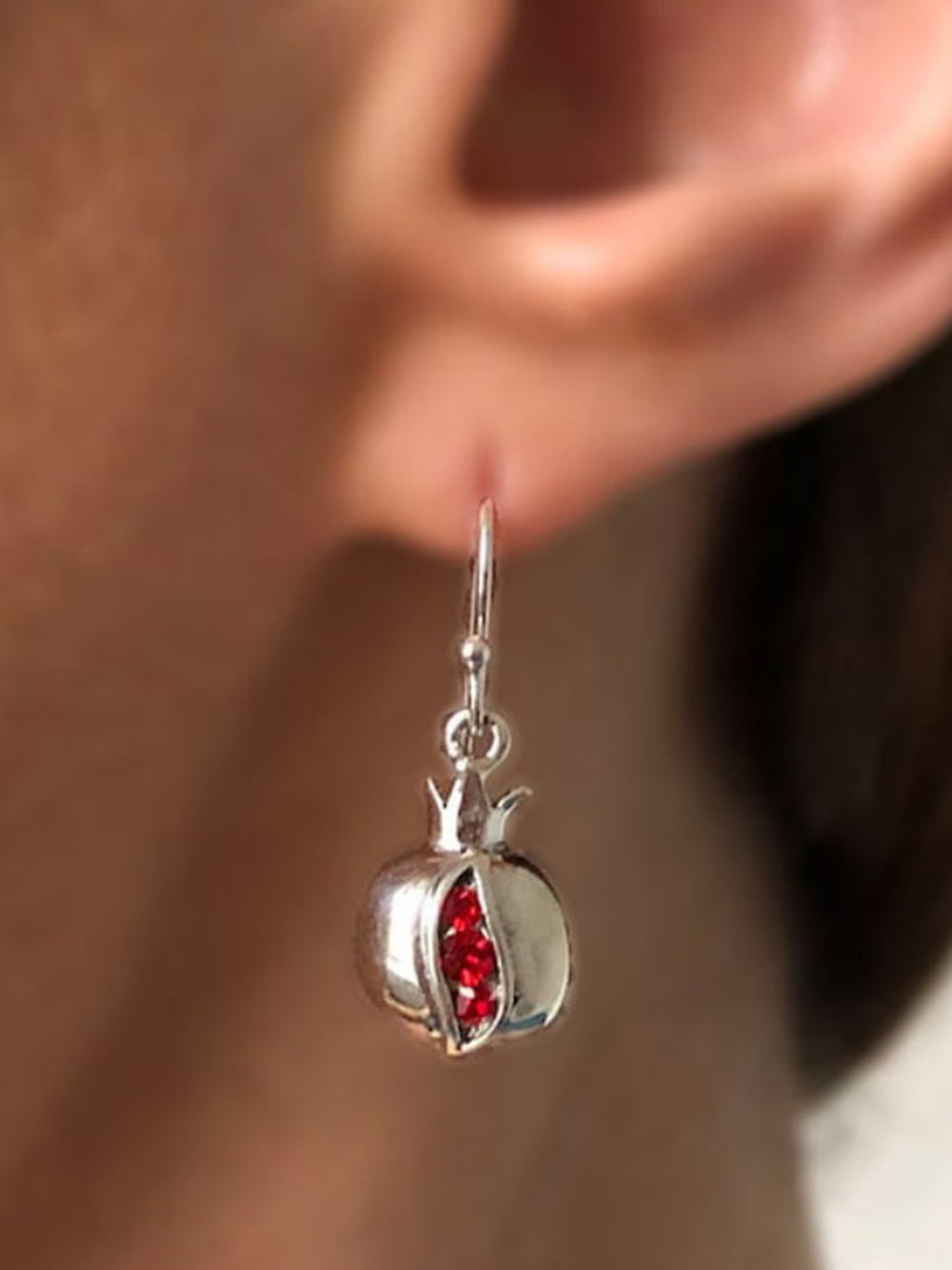 皇家石榴设计红宝石银耳环