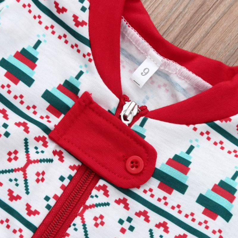 חליפת הורה-ילד מודפסת צווארון עגול לחג המולד