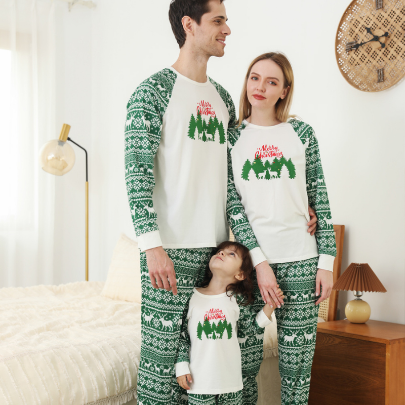 Jouluprintti Pyöreäkaula-aukkoinen vanhemman ja lapsen pyjama