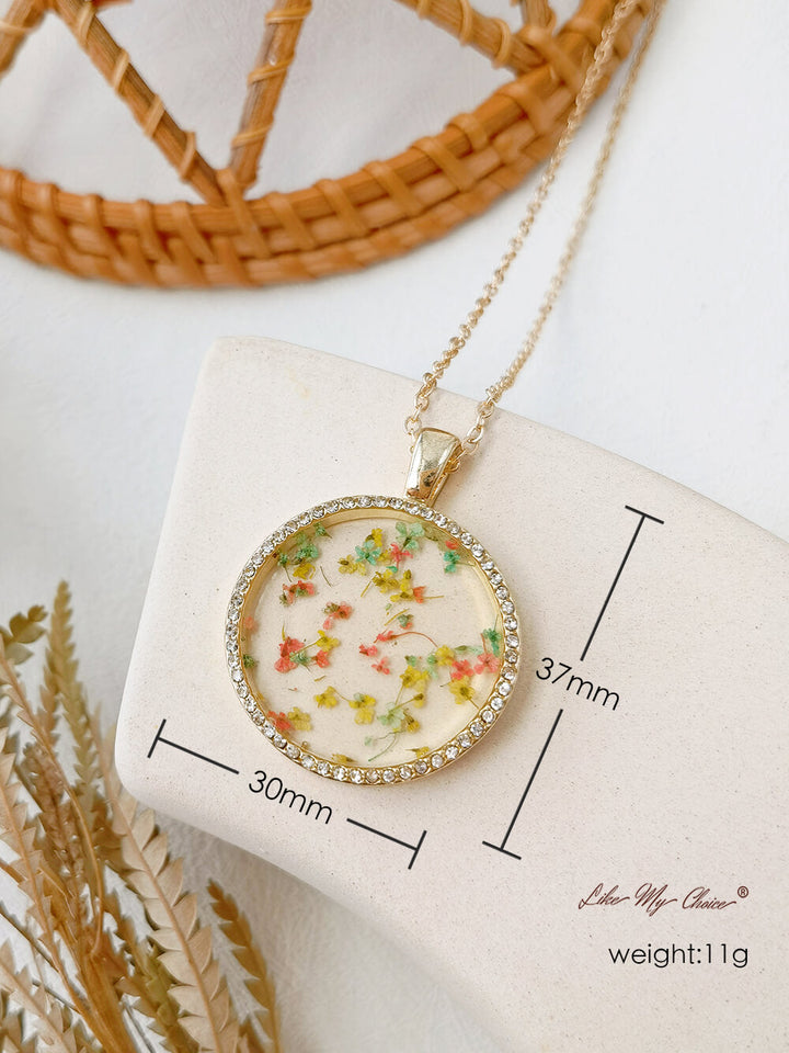 Floral Resin Round Crystal Pendant Necklace
