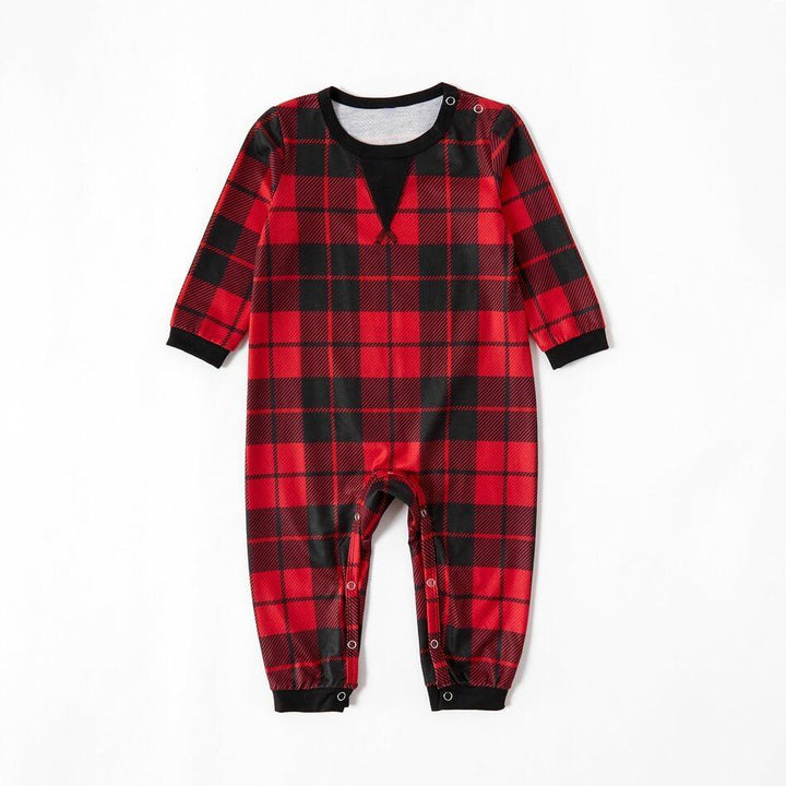 Kerst zwart-rode geruite familie bijpassende pyjamaset