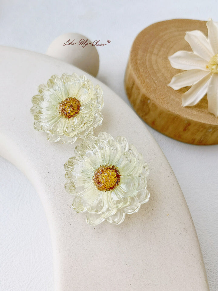 Πρεσαριστό Σκουλαρίκι Flower Drop - Pastoral Resin Daisy
