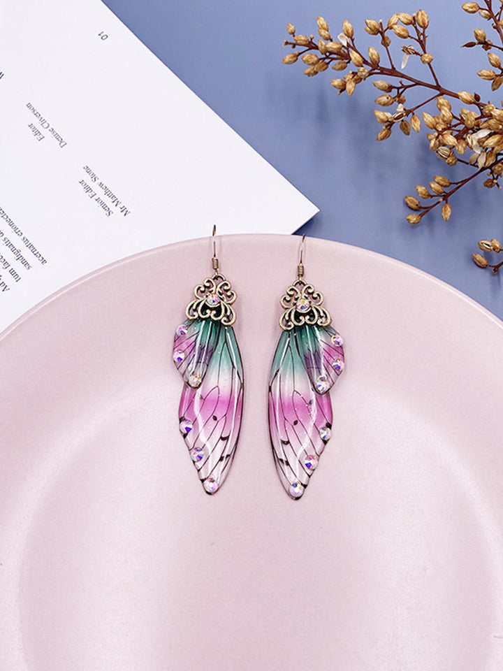 Butterfly Wing Iridescent Rhinestone Cicada Wing Crystal Earrings