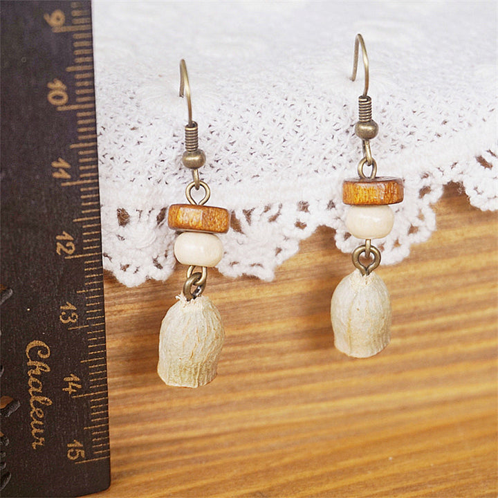 Handmade Jewelry Retro Solid Wood Dried Fruit Earrings