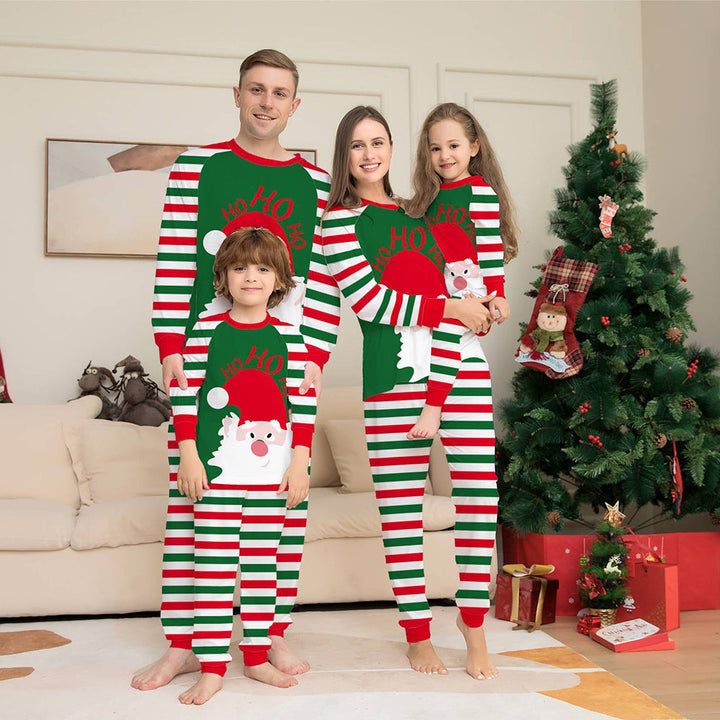 Chrëschtdag Famill passende Pyjamas Set Gréng a Rout Sträifen Pyjamas