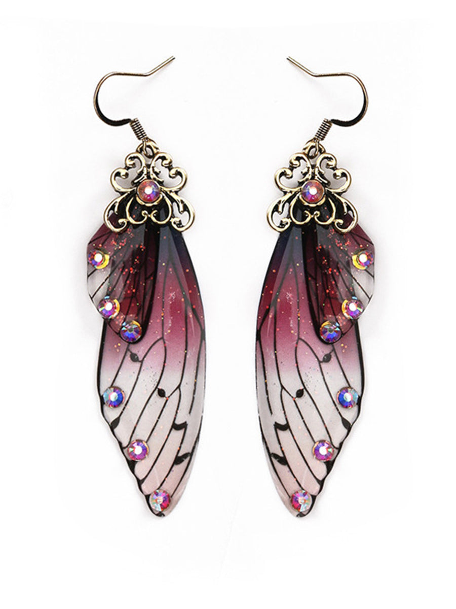 Butterfly Wing Lilla Rhinestone Cicada Wing Crystal øreringe