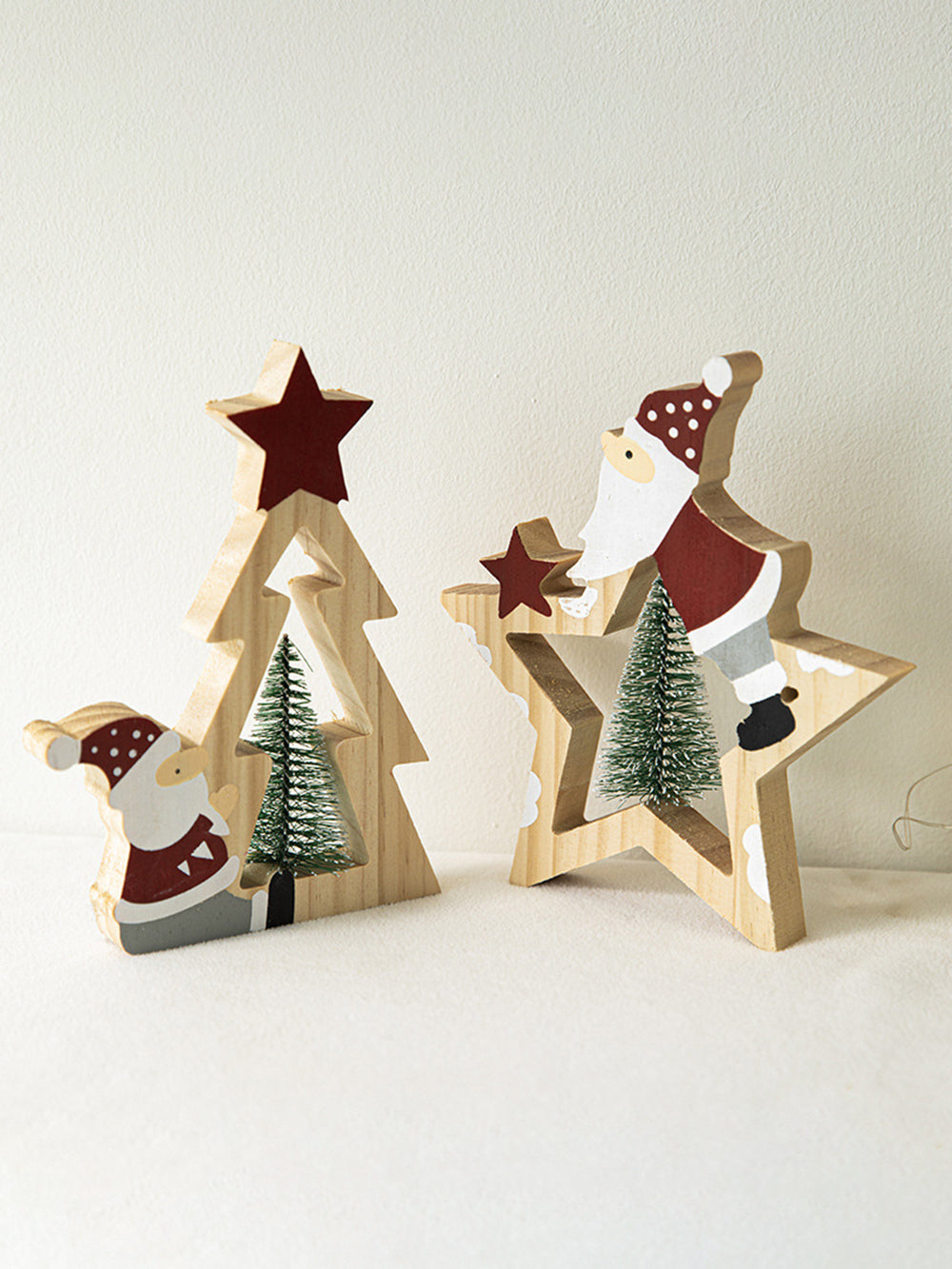 Enfeites de estrela de cinco pontas de madeira do Papai Noel