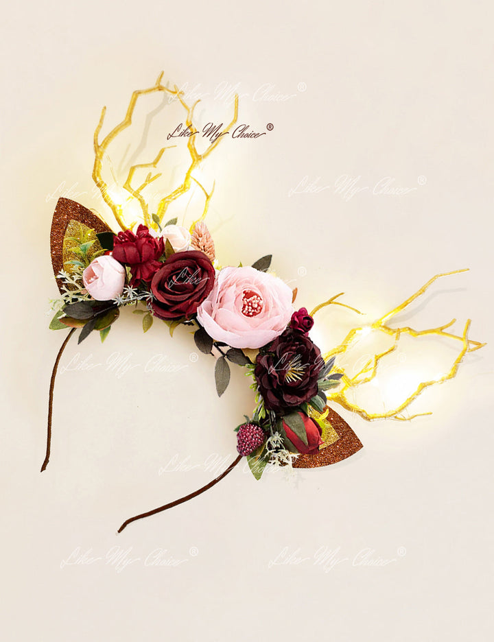LikeMyChoice® Reindeer Headband- Burgundy Flower