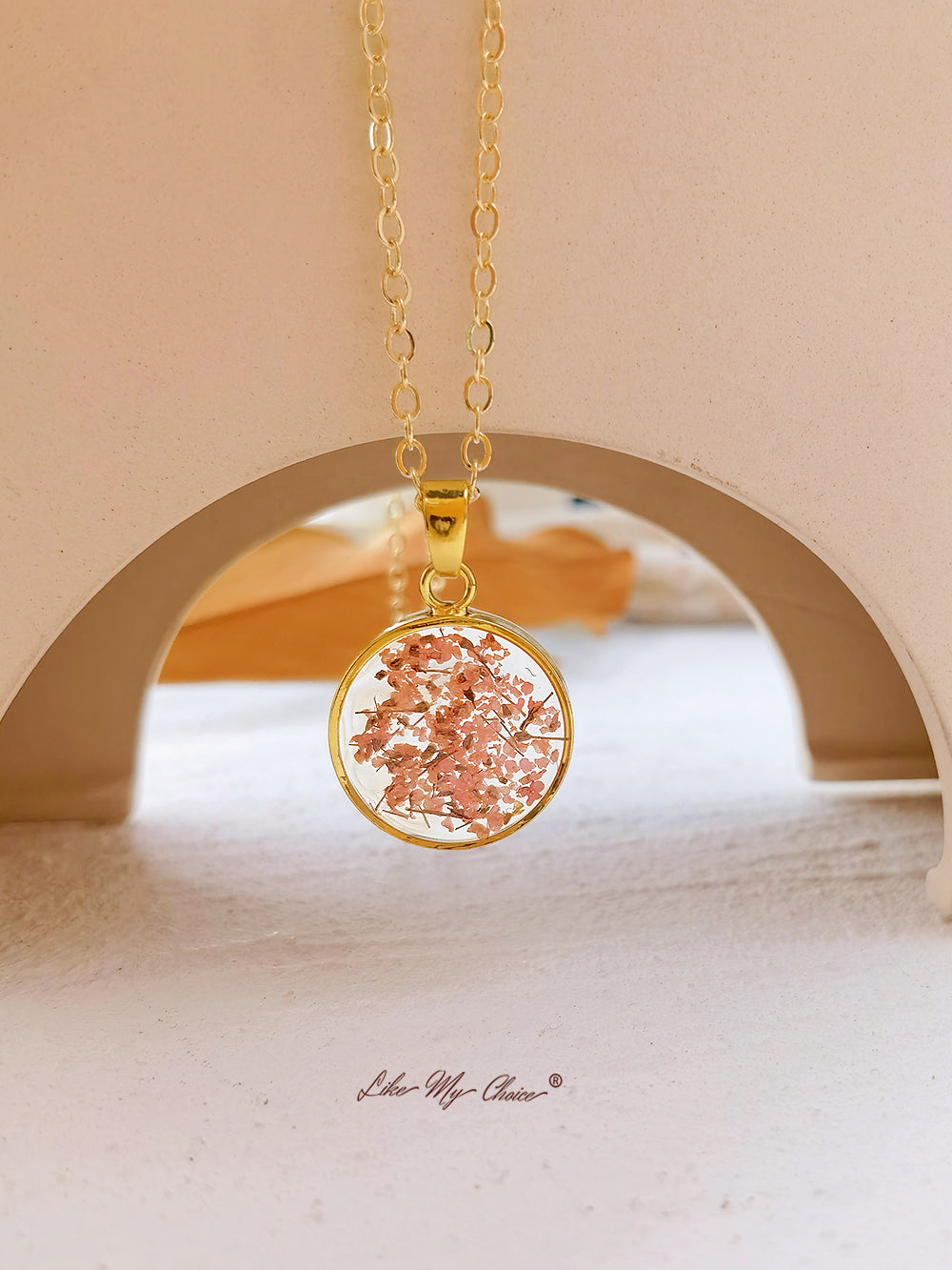 Královna Anne krajka květina botanický přívěsek zlatý kruh náhrdelník