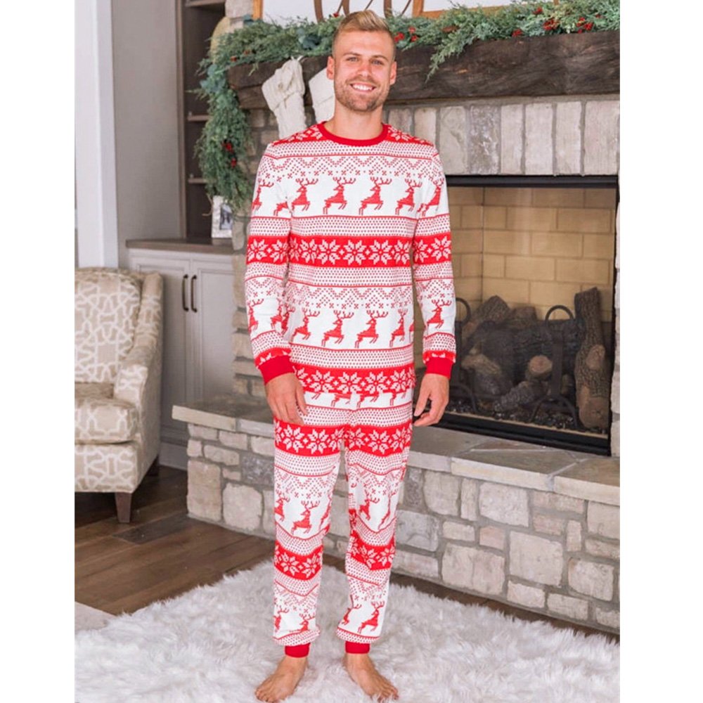 Rød Reinsdyr Print Stitching Christmas Family Pyjamas Set