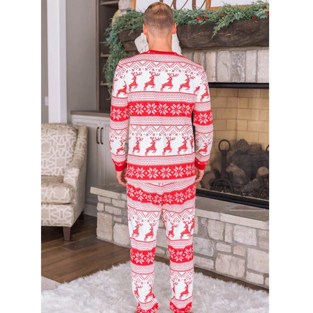Rød Reinsdyr Print Stitching Christmas Family Pyjamas Set