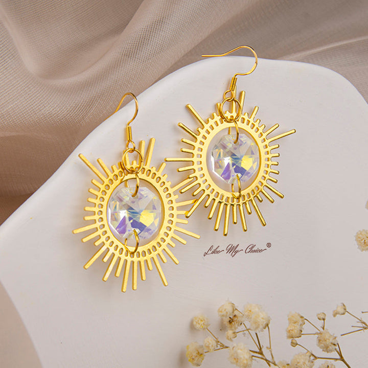 Boho Gold Sun Crystal Earrings