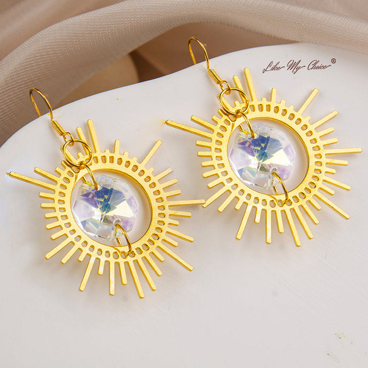 Boho Gold Sun Crystal Earrings