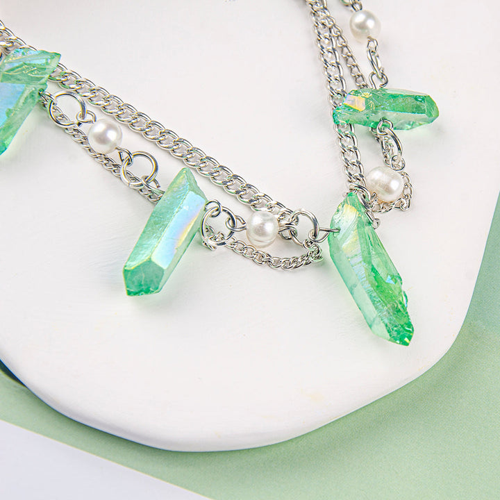 Green Quartz Crystal Boho Necklace