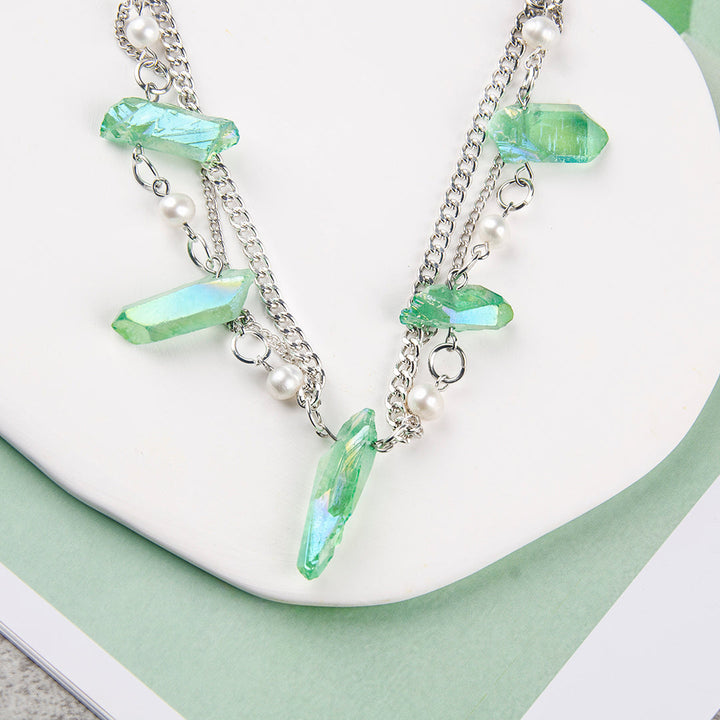 Grøn kvarts krystal Boho halskæde