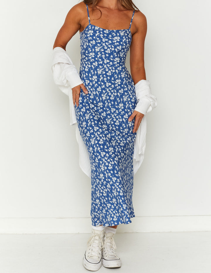 Delphine Blue Floral Midi-kjole