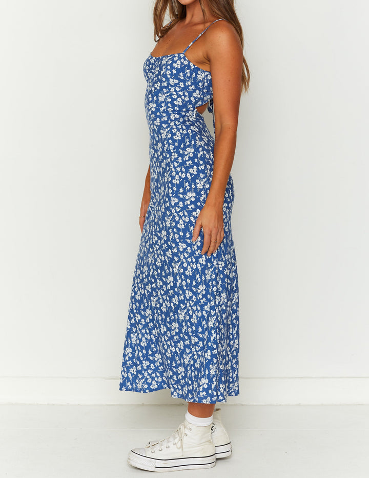 Delphine Blue Floral Midi-kjole