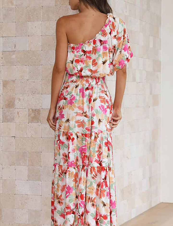 Floral στάμπα One Shoulder Crop Top Tiered Skirt Suits