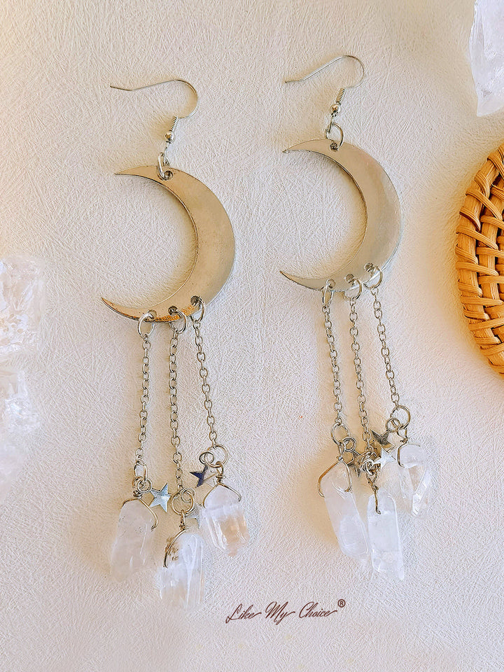 Boucles d'Oreilles Gothique Étoile & Lune Cristal