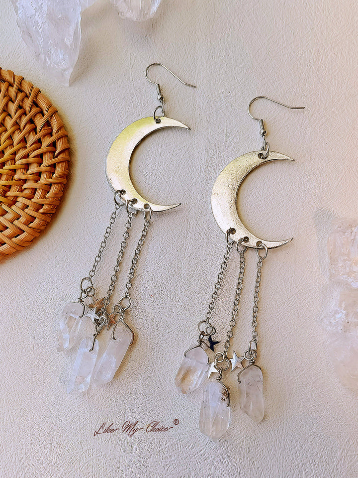 Gothic Star & Moon Crystal Earrings