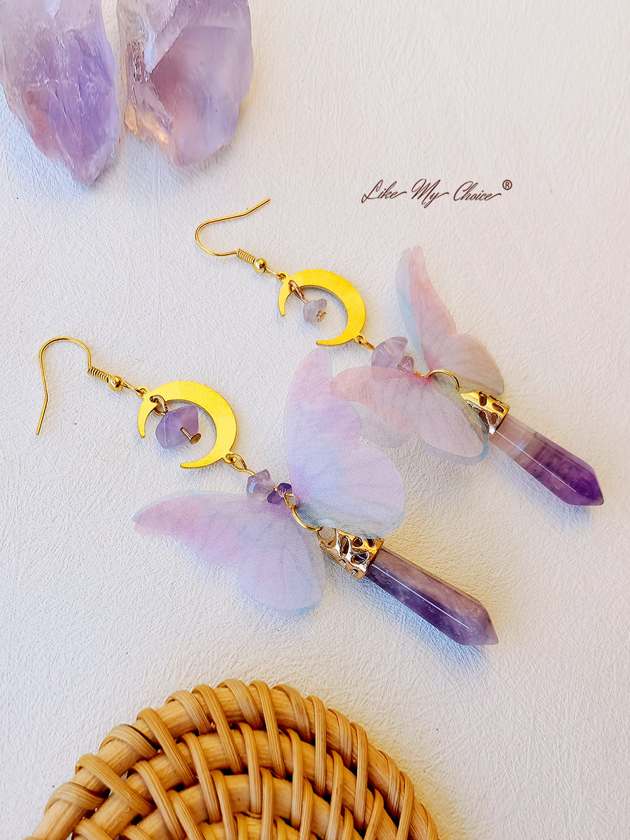 帝王蝶紫水晶波西米亚风耳环