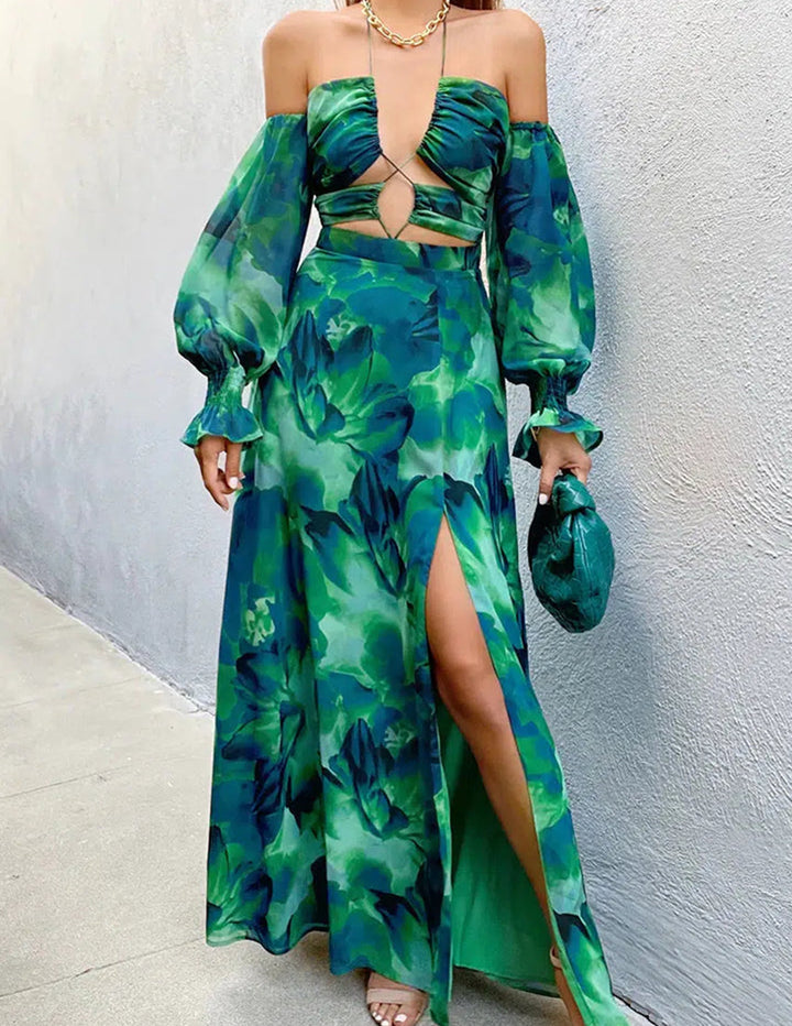 Calista Green Bloom Cut Outs Maxi Dress