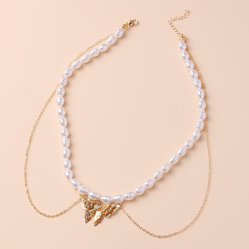 Perlen-Schmetterlings-Anhänger-Halskette