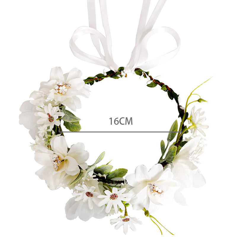 Coroa de flores de strass pérola branca